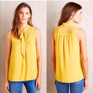 Maeve Anthropologie Yellow Tie Neck Blouse Size 4